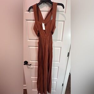 Anthropologie silk Brown rust colored Maxi Dress small